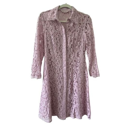 Nanette Lepore Crochet Lace Mini Shirt Dress Women’s Blush Pink Size 6 - Picture 1 of 7